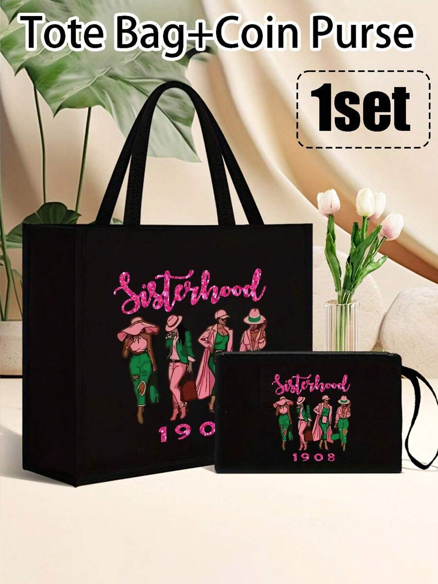 Túi xách cỡ lớn cổ điển Sisterhood 1908: Túi xách đa năng dành cho nữ, thiết kế họa tiết Sisterhood, kèm theo một túi đựng mỹ phẩm nhỏ bằng vải lanh có thể dùng làm ví đựng tiền xu, túi đựng đồ vệ sinh cá nhân, túi xách in hình cô gái Sisterhood sáng tạo, túi du lịch nhẹ, túi đi biển, túi xách đa năng thời trang cỡ lớn dành cho người đi làm, túi mua sắm, túi xách cỡ lớn, ví đựng tiền xu, món quà lý tưởng cho bạn bè hoặc Ngày của Mẹ.