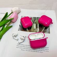 غطاء واقي مربع عادي وردي متوافق مع سماعات أذن بلوتوث أبل، مقاوم للخدش والسقوط