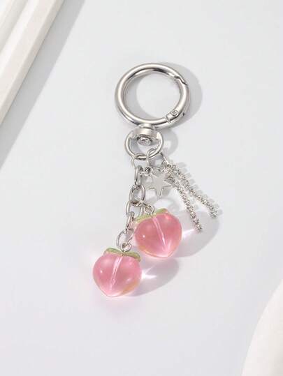 1pc Unisex Cute Peach Fruit Keychain Summer Fresh Style Couple/Best Friend Gift Bag Charm Car Accessories For Women Keychain For Bag