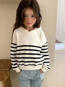 Dazy Kids 少女秋冬连帽条纹卫衣 - 黑與白 - 查看 4