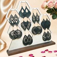 9 Pairs/Set Elegant Vintage Wooden Hollow Geometric Floral Pattern Earrings Set For Women