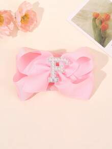 1 pièce Bandeau à nœud large de couleur unie élégante de la lettre A à Z, convient aux filles et aux bébés, serre-tête nœud perle doux, accessoire cheveux en satin, décoration de cheveux à la mode - Rose bonbon - Voir 19