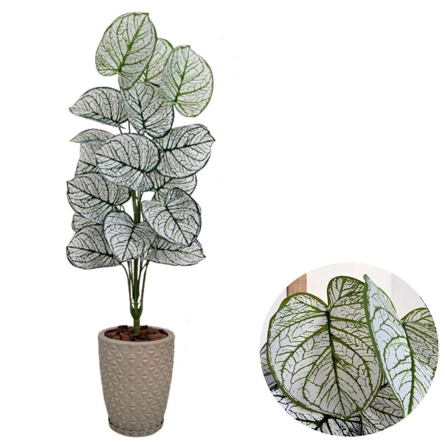 Planta Artificial Caladium Grande E Vaso Completo Decoração