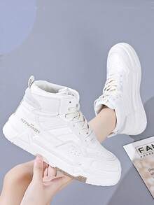 LISM 1双女士休闲轻便小白鞋，学生鞋，适合娇小女生，INS 2025春秋新款透气厚底运动鞋 - 米色 - 查看 4