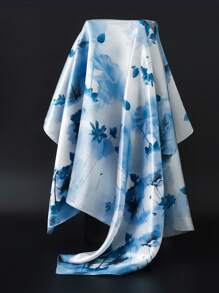 1条时尚方形真丝围巾，新款设计，90*90厘米，奢华围巾，花卉印花头巾披肩颈巾，女士适用，35.4英寸，适合连衣裙搭配。 - A - 查看 30