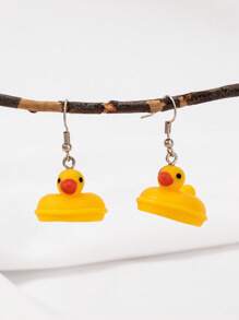 1 对可爱 3D 小黄鸭和优雅天鹅吊坠耳环，趣味动物吊坠耳环，适合青少年 - 均碼2 - 查看 3