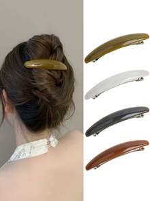 1 件装极简主义果冻纯色椭圆形一体式弹簧夹发夹，多功能发饰，适用于刘海、半马尾、发髻、爪夹、发夹、发夹、发夹、发夹