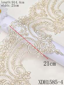 XDH1585 Hoa xương thêu ren cổ điển viền pha lê, vật liệu thủ công may vá cho hàng may mặc và hàng dệt gia dụng, chiều dài: 91,44cm, chiều rộng: 21cm - trắng - Xem 6