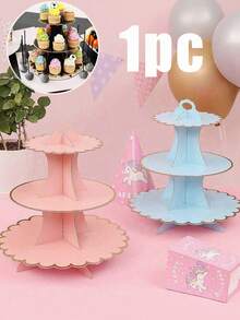 1PC 3-Tier Cupcake Stand Cardboard Round Cake Stand Dessert Tower& Food Display Stand With Gold Scalloped Edge For Birthday Party Favors Wedding Decor Back To School, Afternoon Tea, Wedding, Party