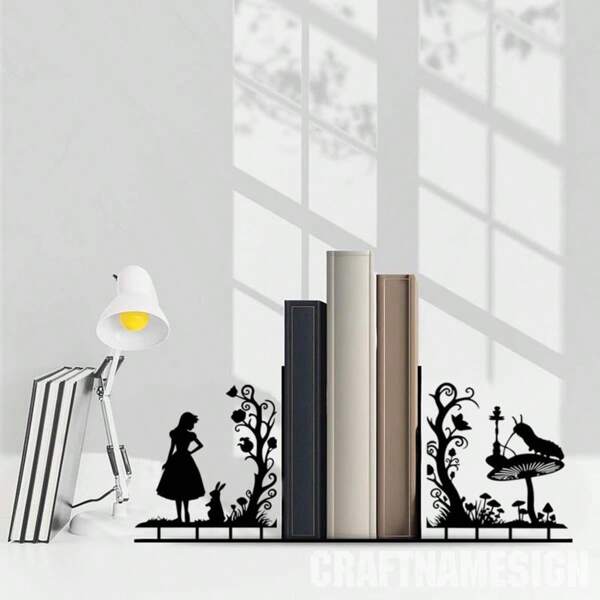 1 Pair/2 Pieces - Metal Alice Bookends Decorative - Stylish Decor Cute Book Shelf - Office Or Home Book Holder - Durable Home & Office Organizer - Study Room Art Decor - Unique Gift For Readers
