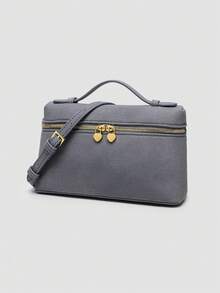 1 件纯色荔枝纹 PU 方形斜挎包，女士小钱包，适合日常时尚搭配和外出 - Iron Gray - 查看 2