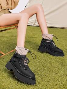 CAMEL CROWN Women's Sports Casual Shoes, Autumn And Winter Casual City Walk Versatile And Comfortable Short Boots With Thick Soles, Work Boots, And Boots. - Black/Apricot - View 2