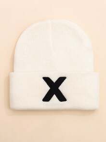 1 pezzo Berretto lavorato a maglia con ricamo di lettere per bambini, 26 lettere disponibili, morbido e delicato sulla pelle, carino e adorabile, adatto per l'autunno/inverno per uso quotidiano, attività all'aperto, coordinato tra fratelli e genitore-figlio - Bianco - Visualizzare 26