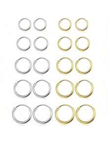 5 对不锈钢银质耳环，手工抛光女式耳环 - 銀色 - 查看 6