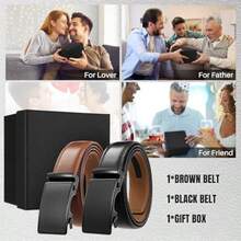 WOTOW 2 Pack Men's Ratchet Leather Belts Adjustable Buckle Belts Ideal For Father's Day Birthday Valentine's Day