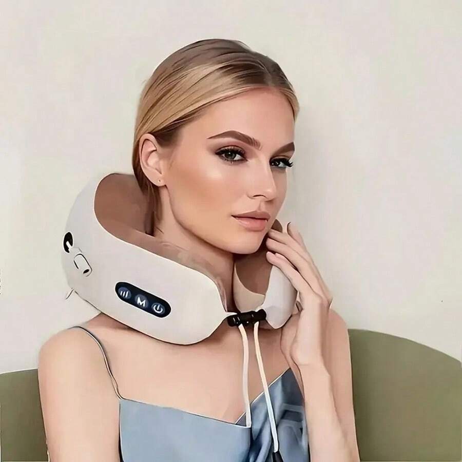 Electric Neck Massager, U-Shaped Massage Pillow, Neck Massager With Durable Memory Sponge, Heated Massage Pillow, Deep Tissue Kneading Relaxation Airplane Car Travel Office Home Gift Father's Day Gift, Christmas Gift, Travel Essentials - Grey - View 1