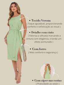 Women's Dress With Sophisticated Fit And Front Knot Knot Knot At The Front - 開心果綠 - 查看 6