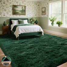 1 Dark Green Area Rug With 4 Rug Stickers, Soft Shaggy Rug For The Living Room, Fluffy Plush Rug For The Bedroom, Washable Non-Slip Rectangular Rug, Modern Home Decor Aesthetic, Lint-Free, Easy To Maintain, Ideal For Highly Frequented Indoor Areas - Dark Green - View 3