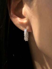 Winglove 1 Pair Exquisite 925 Sterling Silver Cubic Zirconia Earrings, Luxury Jewelry Gift For Women - Square Earrings - View 3