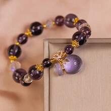 Amethyst Bead Pendant Bracelet Bohemian Blingbling Jewelry For WomenGift For Birthdays, Anniversaries, Celebrations, Beaded Jewelry, Celebration Accessory, Bohemian Style, Elegant Accessory Sparkling Crystals - Màu tím - Xem 4