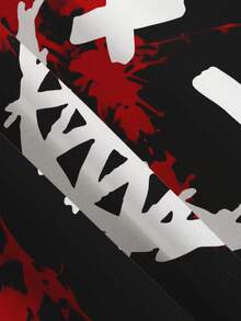 Conjunto de sudadera con capucha y pantalones con estampado de contraste negro y rojo para hombres, conjunto de sudadera con capucha y pantalones con estampado gráfico de sonrisa malvada para hombre de manga larga casual, conjunto de chándal con capucha para hombres para deportes, entrenamiento, ocio, versátil para primavera y otoño