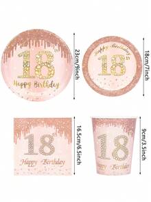 10 Stücke 18. Geburtstag Dekorationen für Prinzessin, Rosegold Geburtstags Party Dekorationen und Zubehör, inklusive Pappteller, Becher, Servietten, "Happy 18 Years" Geburtstags Party Geschirr Set für 18. Geburtstags Party Gastgeschenke