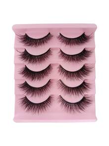 Ouye3 5 Pairs Of Natural False Eyelashes, Fluffy And Thick False Eyelashes, Imitation Mink Fur, Curled False Eyelashes - Black - View 6
