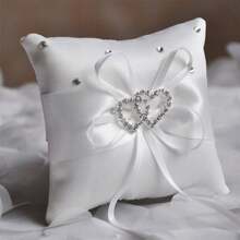 Almohada para anillos Amias, cojín para anillos de boda de 5.91 X 5.91 pulgadas, con bolsillo de flor y lazo adorable para decoración de boda y fiesta, gran lazo de colección simple, soporte para almohada de anillos de ceremonia de boda