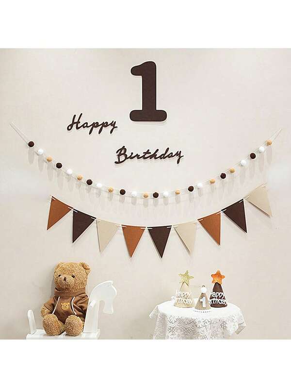 1 Set 1st Birthday Decoration (DIY) Brown Felt Triangle Pennant Banner, Colorful Flags Garland, Suitable For Boy/Girl Birthday Party Background, Baby Shower Gift, Nursery Wall Hanging, Boho Style Kids Room Decor, Reusable For 1 Year Old Birthday