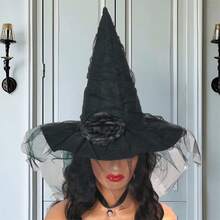 Halloween Witch Hat Gothic Wizard Hat Masquerade Cosplay Hat With Simulation Flower Decor