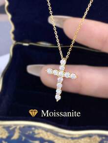 1Pc Classic Cross Shaped Elegant Necklace 0.1ct Moissanite Diamond Necklace S925 Sterling Silver Wedding Necklace Engagement Necklace Luxury Jewelry For Gifts Girls Women Anniversary