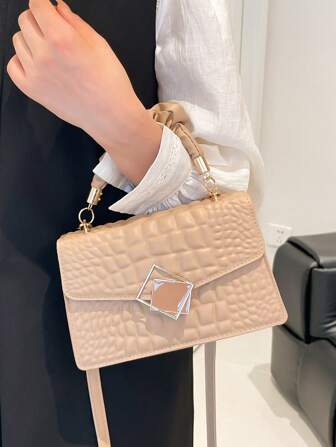 Fashion Solid Color Pleated Handbag, Cloud Bag, Crocodile Pattern, Large Capacity, Suitable For Shopping, Wallet, Shopping, Young Women, College Students, Newbies, White Collars. Suitable For Office, University, Work, Business, Commuting, Outdoor Activities, Travel And Excursions