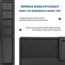 HTM-202 - Alfombrilla de silicona negra, resistente al calor,, magnética, para reparación electrónica, área de trabajo para soldadura, electrónica, reparación de ordenadores, etc - HTM-201 - Ver 3