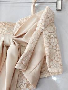 VOGUES Set 2 piezas Encaje PREMIUM Moda Mujer Blusa moño & Pantalón Importación Lace con Forro & Zipper Tejido grueso - Beis - Ver 7