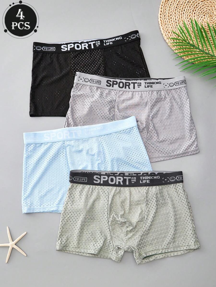 Męska, 4-częściowa, wygodna, sportowa, perforowana bielizna męska na płaskim obcasie, swobodna i oddychająca