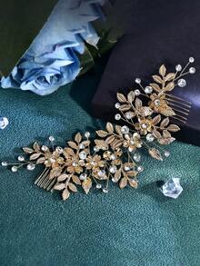 1 Set Alloy Diamond Bridal Headband With Earrings Wedding Hair Accessories - Gold - View 5