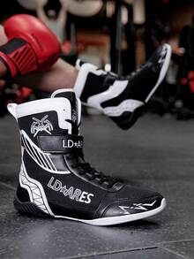 TACHUAN 1 Pair Men's High-Top Professional Boxing Shoes, Wrestling Training Boots, Muay Thai Kickboxing Shoes, Fitness Martial Arts Sneakers - Black - View 3