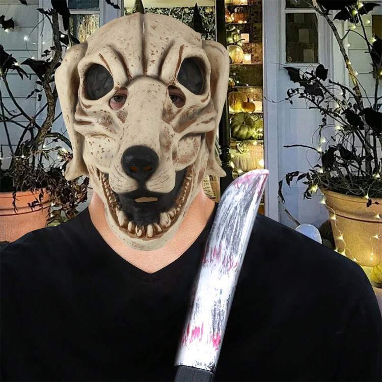 Dog Skull Facewear, Halloween Headwear Full Face Scary Headwear Party Prop For Cosplay Masquerade - White - View 1