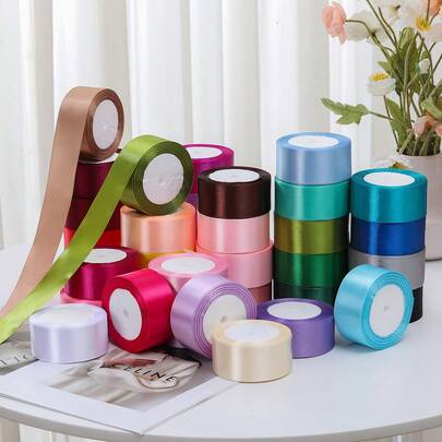 1 pieza Cinta de color de 4cm de ancho x 25 yardas para pasteles, regalos, costura, bodas, manualidades, anillos, decoraciones navideñas y de fiestas