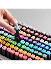 Livro de Colorir 50 Folhas Capa Dura Holográfica + Caneta Ponta Dupla Marcadoras - Azul - Visão 10