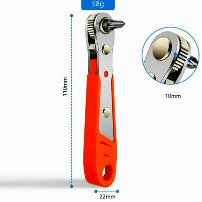 适用于狭窄空间的螺丝刀手柄，前后，弯曲扳手，直角弯曲，螺丝刀，钢材质，红色，需要组装，非电动，无需电池，适用于工业和科学用途
