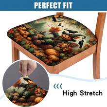 1/4/6/40pcs Halloween Themed Scarecrow And Pumpkin Printed Removable Full-Cover Stretchable Milk Fiber Fabric Chair Covers ,Restaurant Chair Covers - Square Chair Cushion Covers For Restaurant Kitchen Dining Hotel Seat Covers Removable Soft Cushion Chair Covers