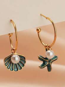 1 Pair Of Bohemian Seashell Starfish Pendant Earrings For Women, Gold Zinc Alloy With Faux Gemstones, Elegant Casual Wear And Perfect Gift For Valentine's Day Or Party, Earrings - Nhiều màu - Xem 2