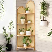 Corner Shelf Stand 4-Tier 70" Corner Shelves Display Shelf Solid Wood Frame With Rattan Wall Corner Bookshelf Multi Unit Organizer Rack With Legs For Living Room Decor,Small Space - 鏽棕色 - 查看 8