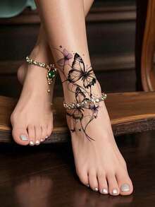 قطعة واحدة وشم مؤقت أنيق وعصري، وشم زوجي ملون مزيف، قابل للاستخدام مرة واحدة بتصميم فراشة، مقاوم للماء وغير عاكس للضوء، سهل التطبيق والإزالة، واقعي جدًا لأذرع وأقدام وساقي النساء، اكسسوارات لحفلات الموسيقى