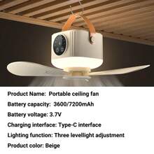 Electric Camping Ceiling Fan 3600/7200mAh Dormitory Small Fan With Light Mosquito Pads 1-8h Timming 4 Speed Outdoor Home Tripod Desktop Fan