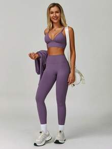 MASKERT Women's Tight Fit Sports Leggings, Suitable For Running, Workout, Yoga, Casual Wear, Comfortable & Skin-Friendly Spring - Purple - View 5