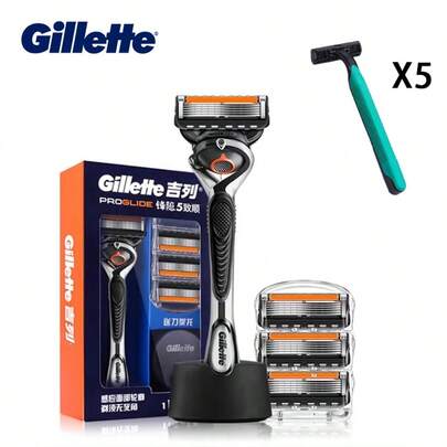  Gillette Fusion 5 Closeness And Comfort, Tay cầm + 4 Lưỡi dao thay thế, Bao gồm Chân đế, Tặng năm Dao cạo du lịch di động