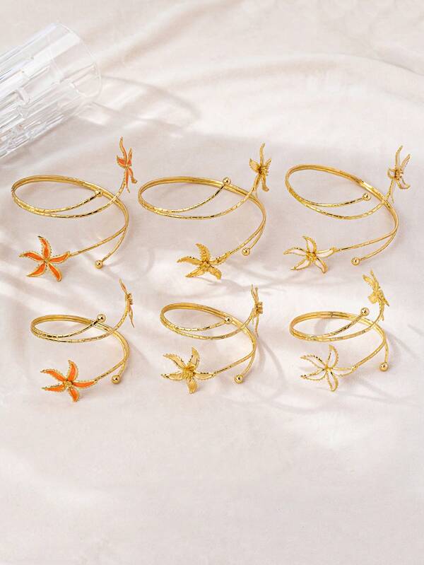 2pcs Gold-Color Four-Leaf Clover Openable Bangle Bracelets, Suitable For Daily Wear, Parties, And Gifts