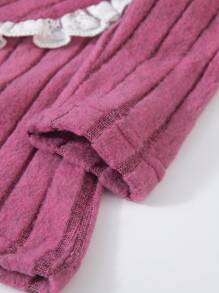 2 piezas Conjunto de Moda para Niñas, Otoño/Invierno - Blusa de Manga Larga con Cuello Peter Pan y Pantalones Anchos con Parche de Encaje Elegante, Lindo y Femenino